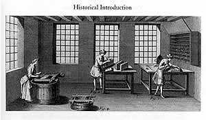 Ingrandisci - Donne che lavorano in un laboratorio di rilegatura libri nel XVII secolo