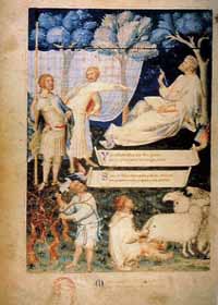 Tavola miniata dal Virgilio del Petrarca, Milano, Biblioteca Ambrosiana, A 79 inf