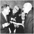 Salvatore Battaglia, Carlo Verde (pres.Utet) e Mario Soldati all'uscita del 1° vol. del "Grande Dizionario della Lingua Italiana" (1961)